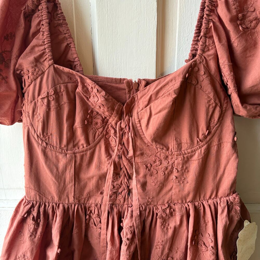 Altar’d State Womens Dress S NWT Cottagecore Tiered Bustier Corset Eyelet Pink - Picture 3 of 6